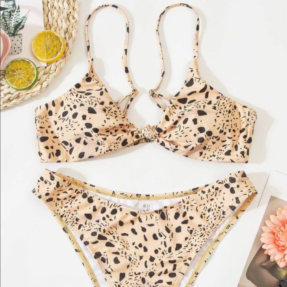 New yellow 80 style printed bikini set